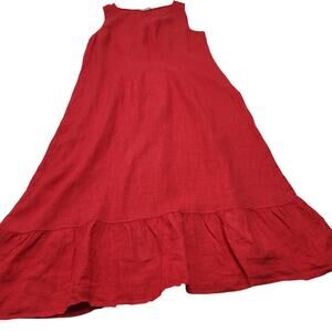 Terzo Millennio Italy 100% linen red popover dress midi maxi ruffle medium